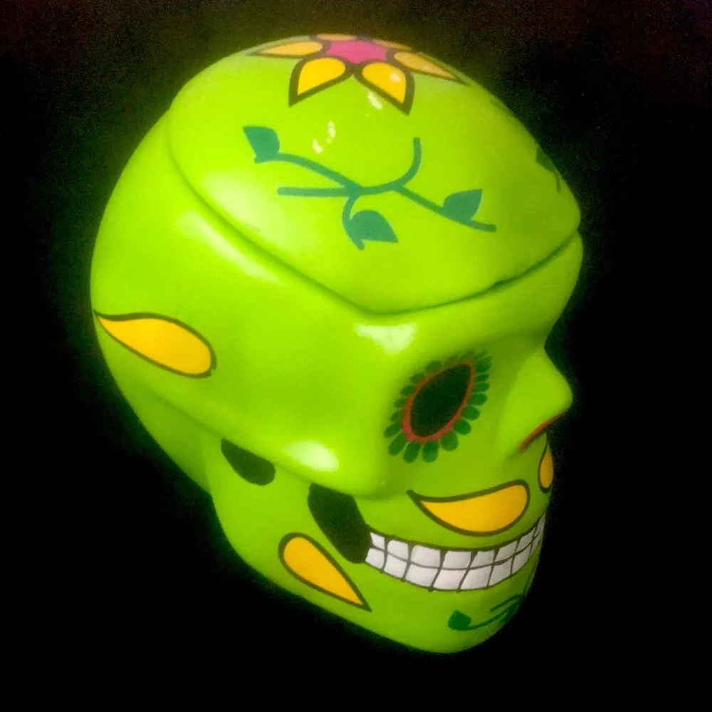 Mexican Hand Painted Green Day of the Dead 3D SUGAR Skull /Trinket Box - Picture 1 of 10